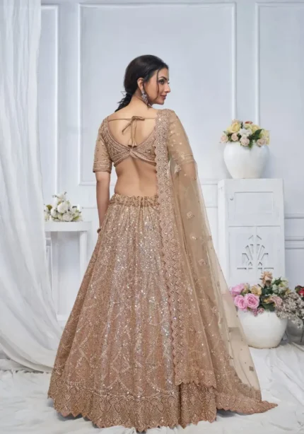 Alluring Brown Golden Sequins Embroidered Heavy Bridesmaid Lehenga Choli