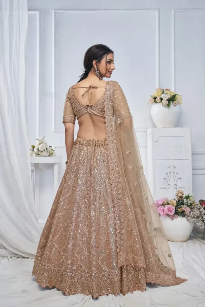 Alluring Brown Golden Sequins Embroidered Heavy Bridesmaid Lehenga Choli