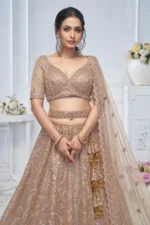 Alluring Brown Golden Sequins Embroidered Heavy Bridesmaid Lehenga Choli