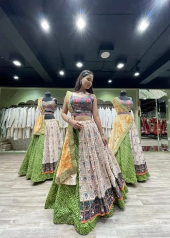 Bandhej Patola Foil Print Slub Cotton Lehenga Choli