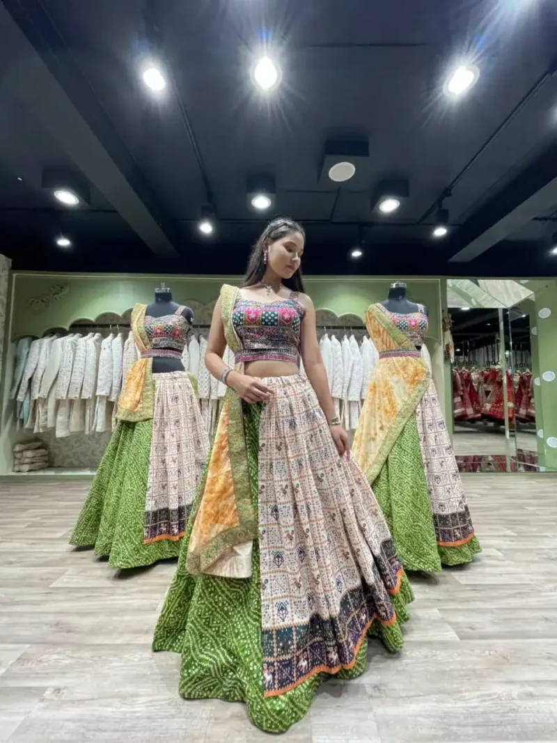 Bandhej Patola Foil Print Slub Cotton Lehenga Choli
