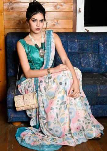 Beautiful Floral Printed Heavy Georgette Party Wear Saree