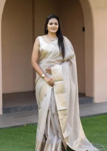 Beautiful Sequins Work Jacquard Border Soft Cotton Silk Saree