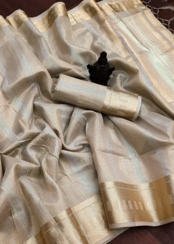 Beautiful Sequins Work Jacquard Border Soft Cotton Silk Saree