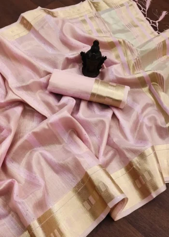 Beautiful Sequins Work Jacquard Border Soft Cotton Silk Saree