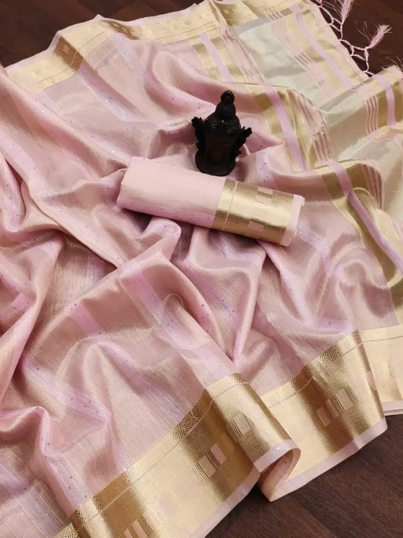 Beautiful Sequins Work Jacquard Border Soft Cotton Silk Saree