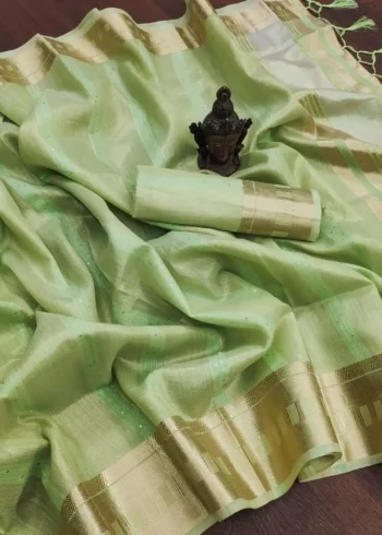 Beautiful Sequins Work Jacquard Border Soft Cotton Silk Saree