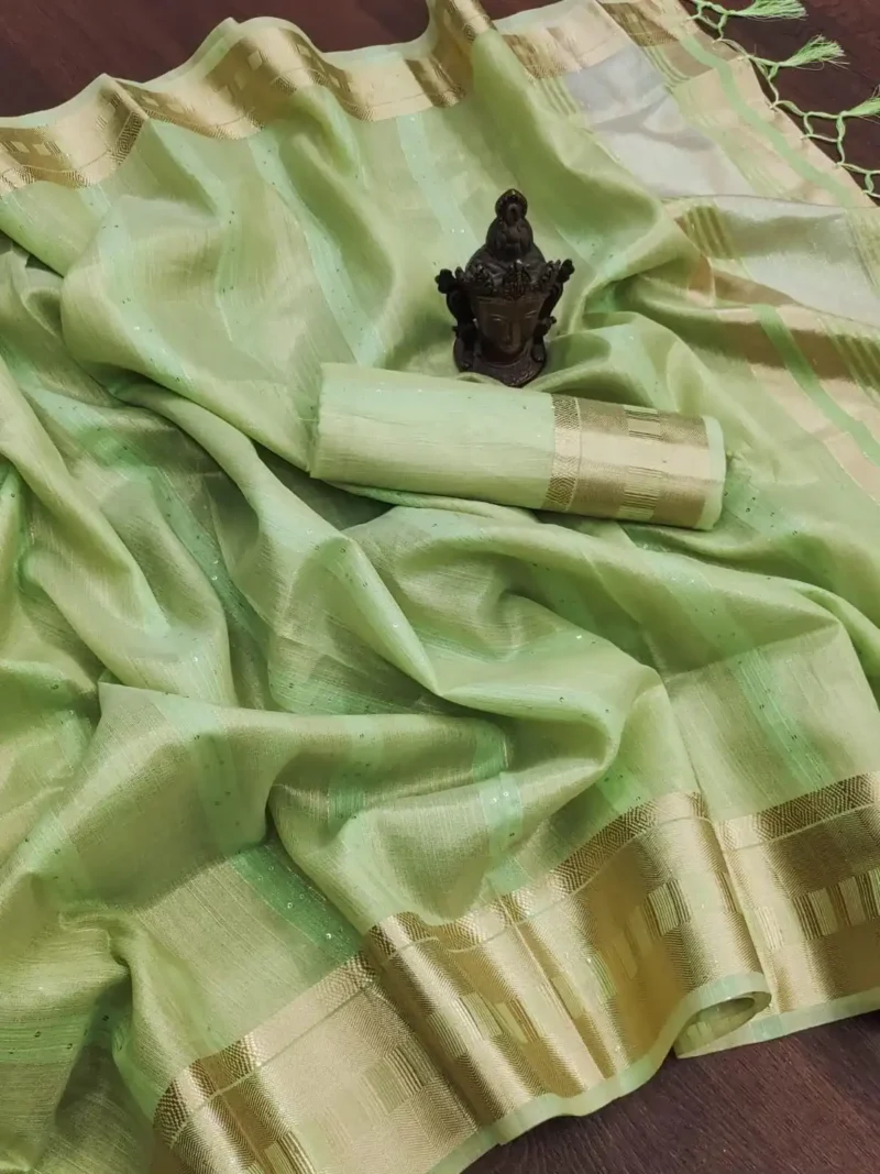 Beautiful Sequins Work Jacquard Border Soft Cotton Silk Saree