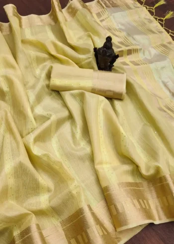 Beautiful Sequins Work Jacquard Border Soft Cotton Silk Saree