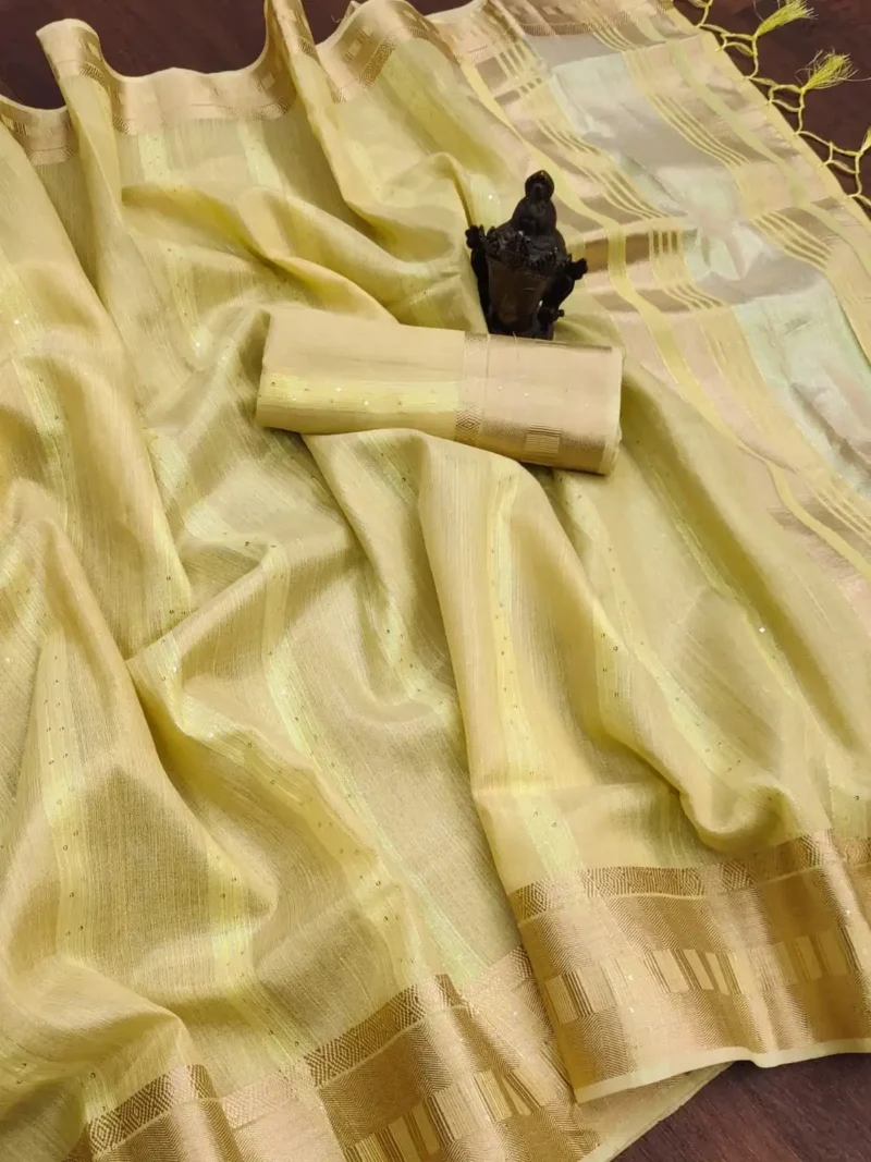 Beautiful Sequins Work Jacquard Border Soft Cotton Silk Saree