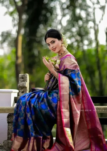 Blue Colour Zari Work Banarasi Silk Saree