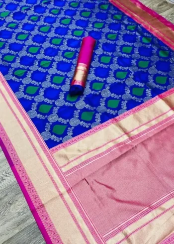 Blue Colour Zari Work Banarasi Silk Saree