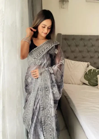 Burberry Sprey print Sequins Work Designer Party Saree