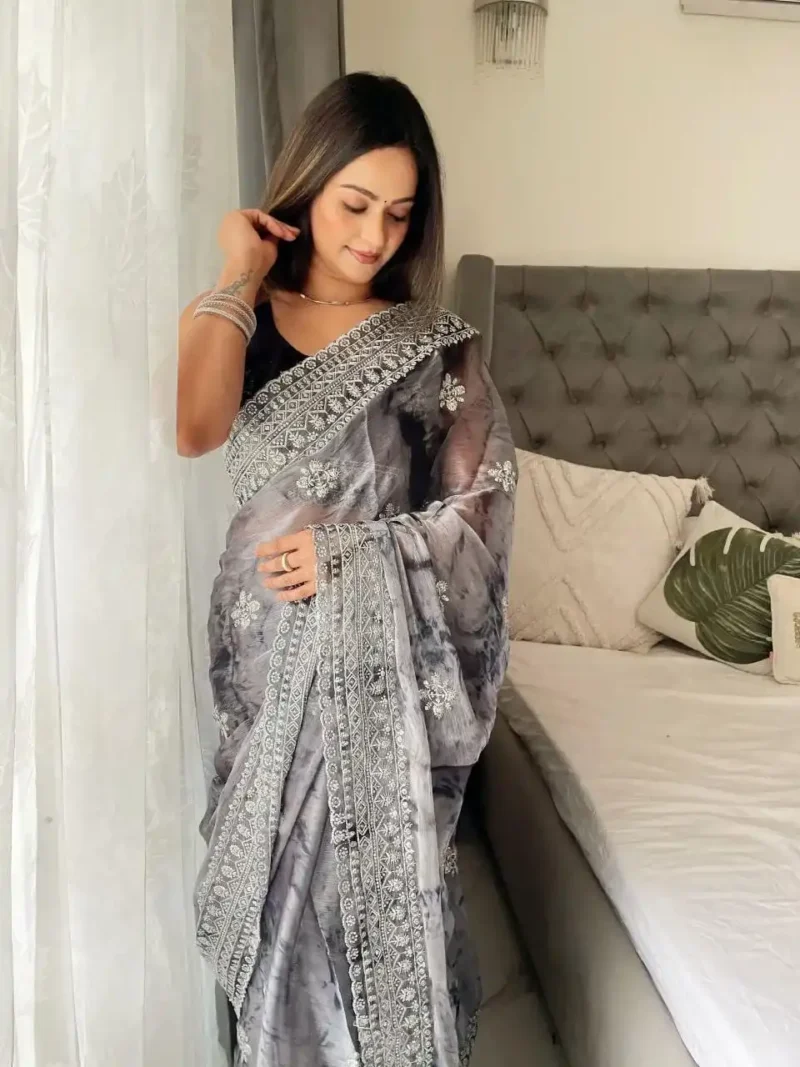 Burberry Sprey print Sequins Work Designer Party Saree