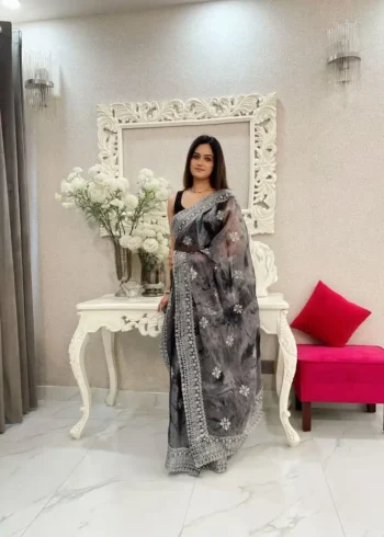 Burberry Sprey print Sequins Work Designer Party Saree