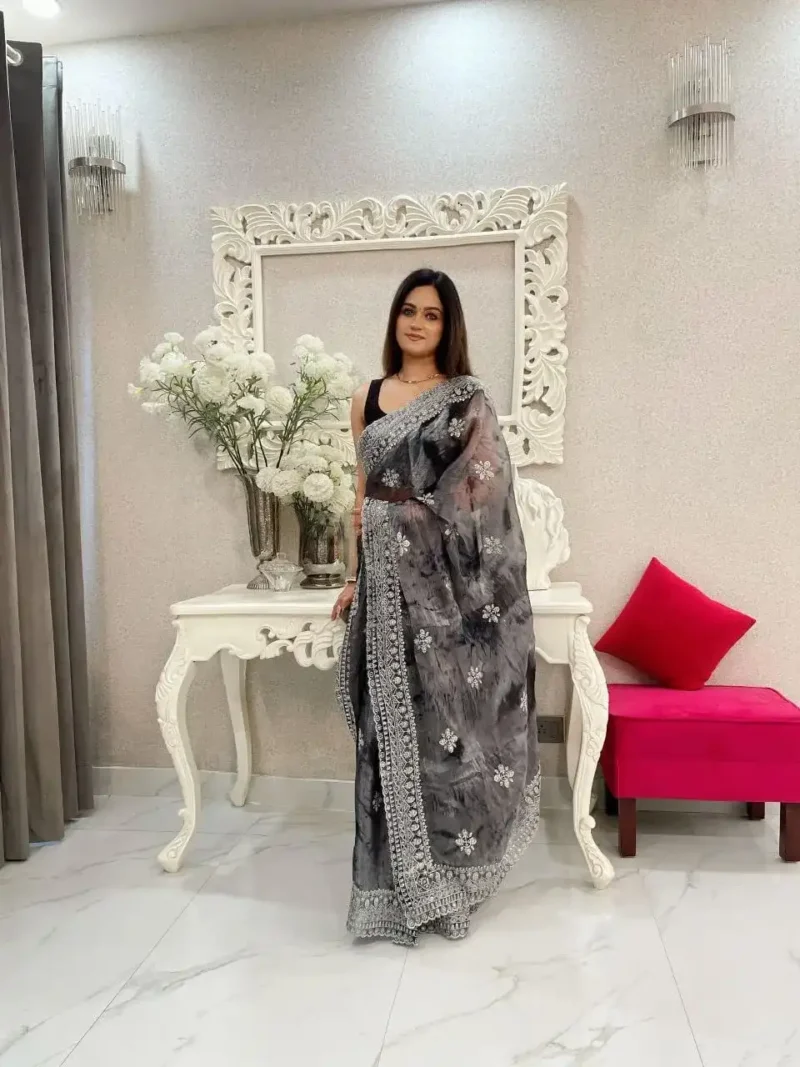 Burberry Sprey print Sequins Work Designer Party Saree