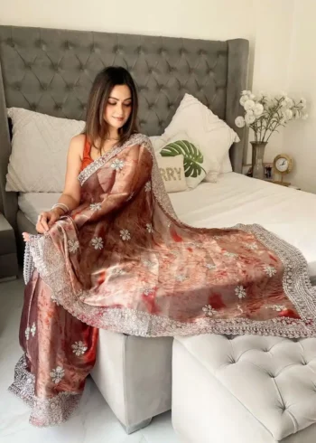Burberry Sprey print Sequins Work Designer Party Saree