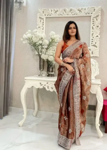 Burberry Sprey print Sequins Work Designer Party Saree