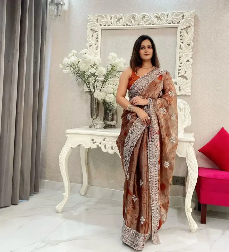 Burberry Sprey print Sequins Work Designer Party Saree