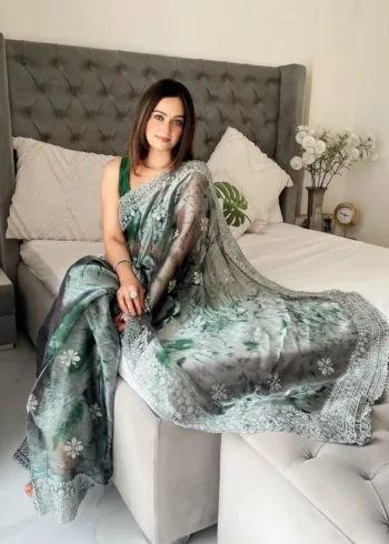 Burberry Sprey print Sequins Work Designer Party Saree