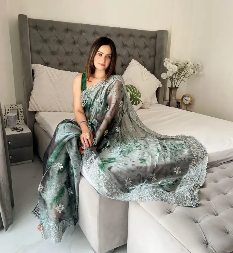 Burberry Sprey print Sequins Work Designer Party Saree