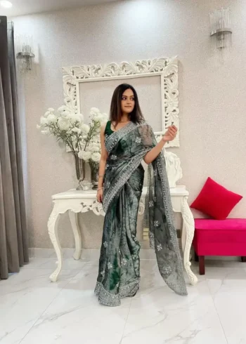 Burberry Sprey print Sequins Work Designer Party Saree