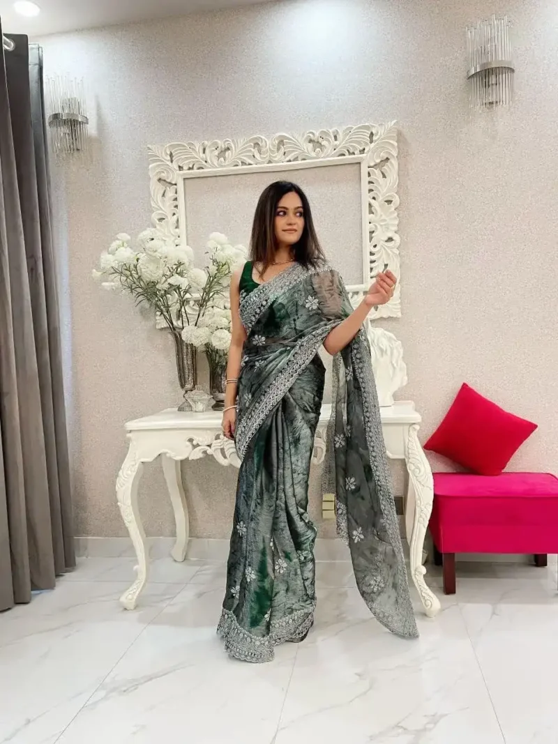 Burberry Sprey print Sequins Work Designer Party Saree