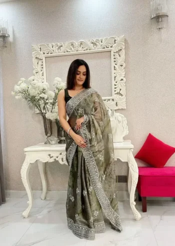 Burberry Sprey print Sequins Work Designer Party Saree