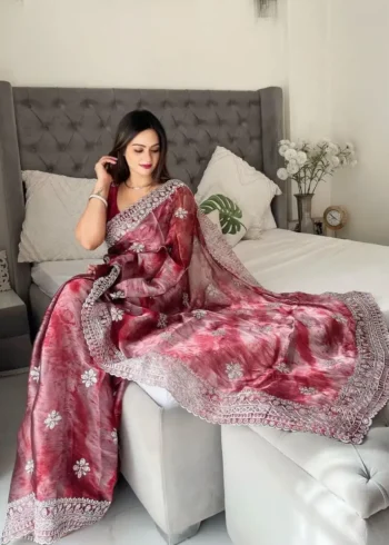 Burberry Sprey print Sequins Work Designer Party Saree