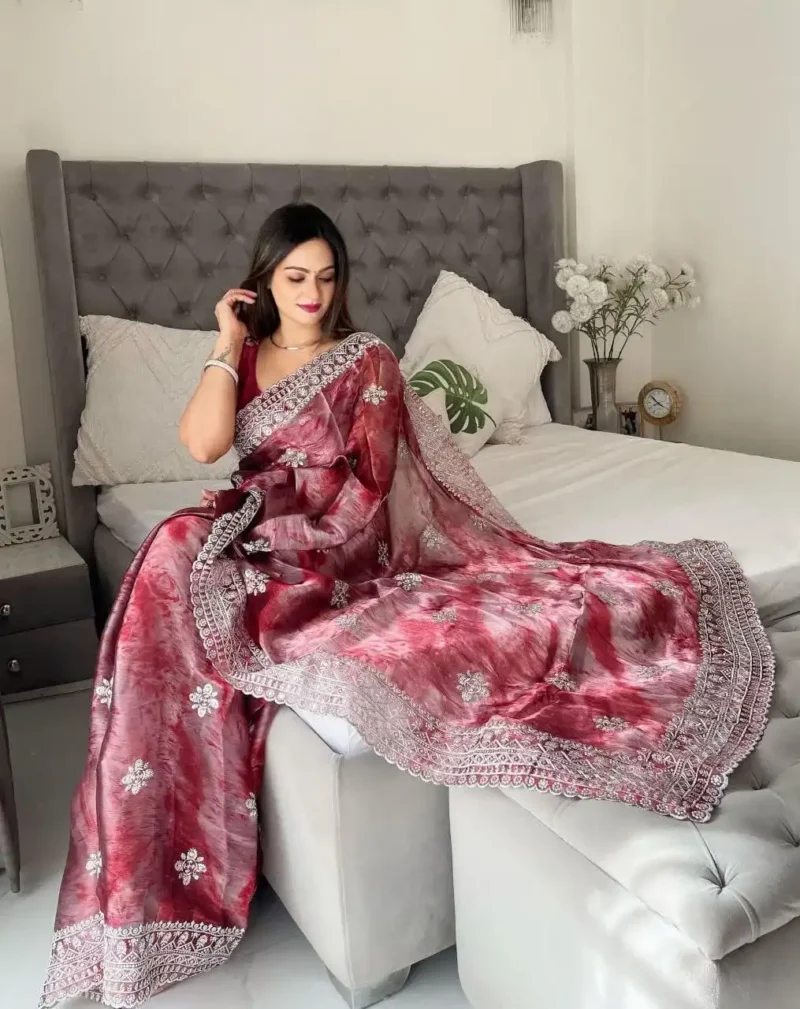 Burberry Sprey print Sequins Work Designer Party Saree