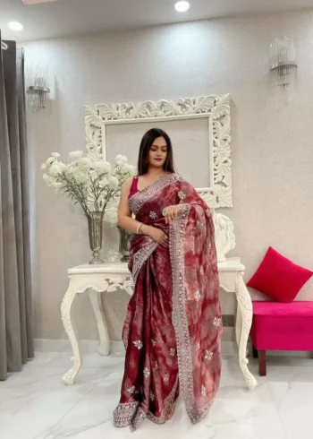 Burberry Sprey print Sequins Work Designer Party Saree