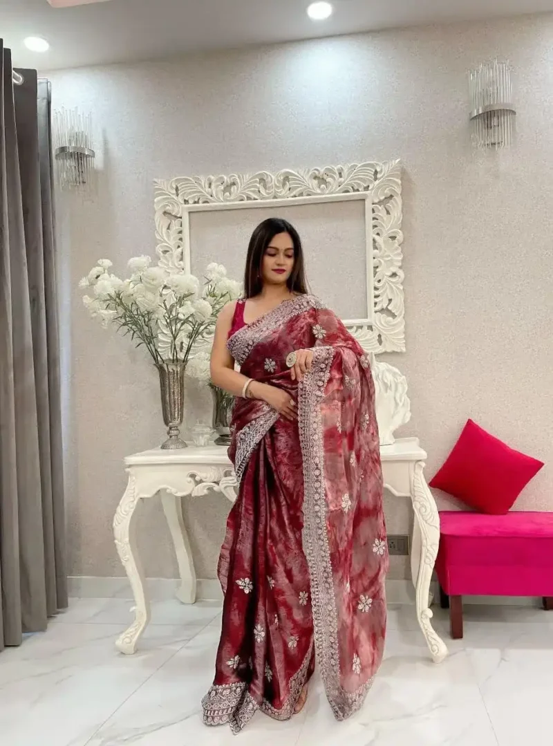 Burberry Sprey print Sequins Work Designer Party Saree