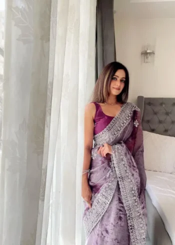 Burberry Sprey print Sequins Work Designer Party Saree