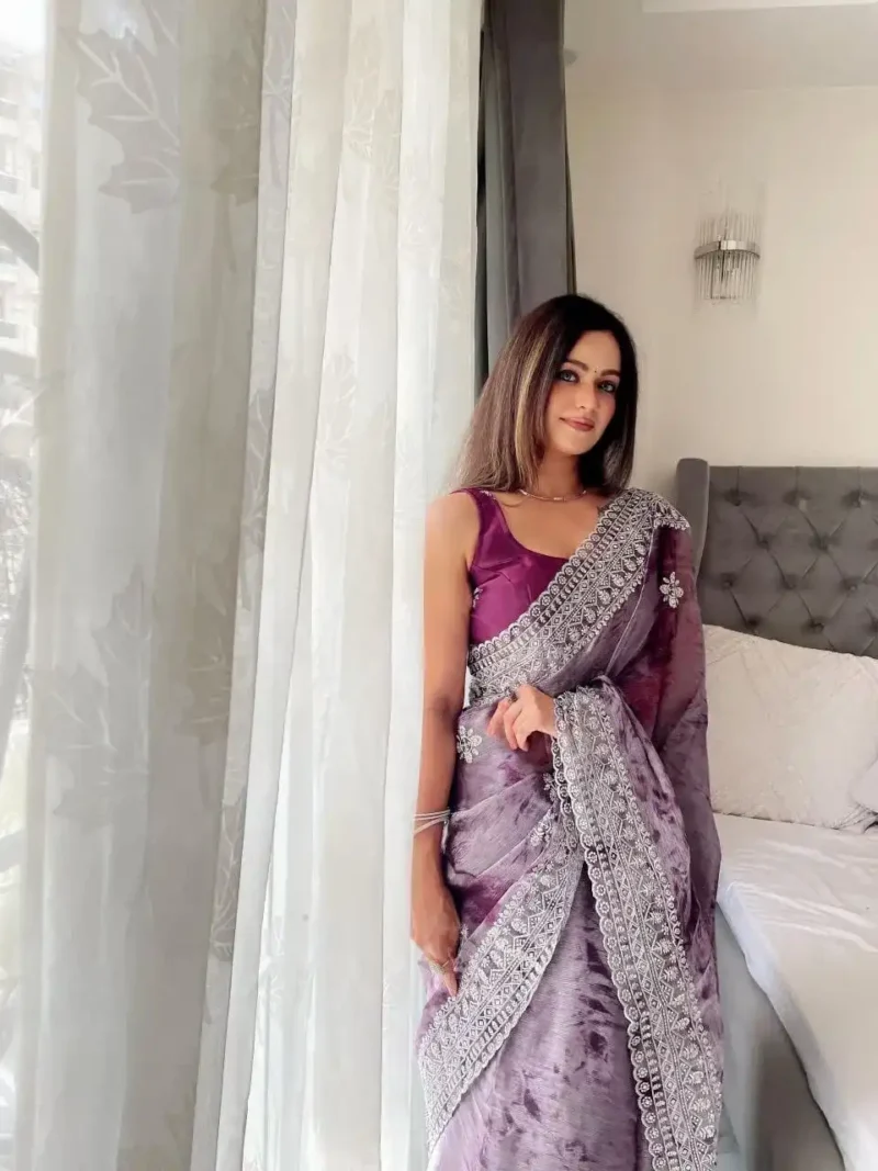 Burberry Sprey print Sequins Work Designer Party Saree