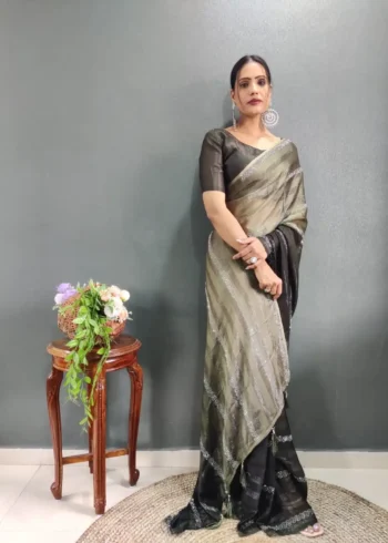 Chiffon Zari Woven Swarovski Diamond Work Stitched Saree