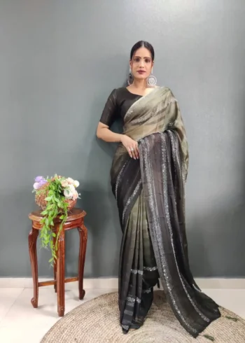 Chiffon Zari Woven Swarovski Diamond Work Stitched Saree