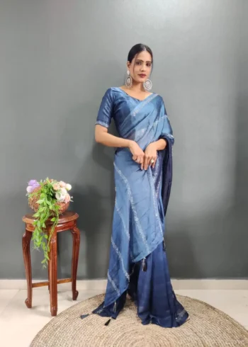 Chiffon Zari Woven Swarovski Diamond Work Stitched Saree