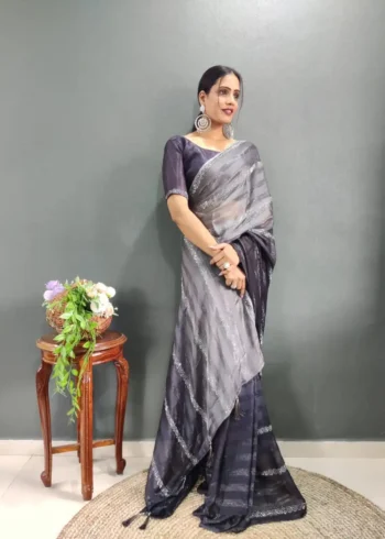 Chiffon Zari Woven Swarovski Diamond Work Stitched Saree
