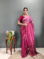 Chiffon Zari Woven Swarovski Diamond Work Stitched Saree