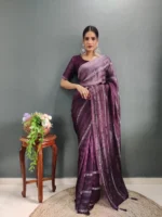 Chiffon Zari Woven Swarovski Diamond Work Stitched Saree