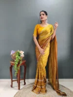 Chiffon Zari Woven Swarovski Diamond Work Stitched Saree