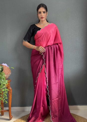 Chinon Silk Jadkan Diamond Lace Work Stitched Saree