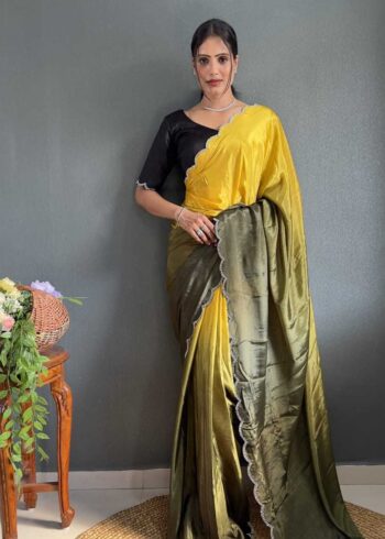 Chinon Silk Jadkan Diamond Lace Work Stitched Saree
