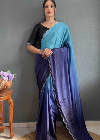 Chinon Silk Jadkan Diamond Lace Work Stitched Saree