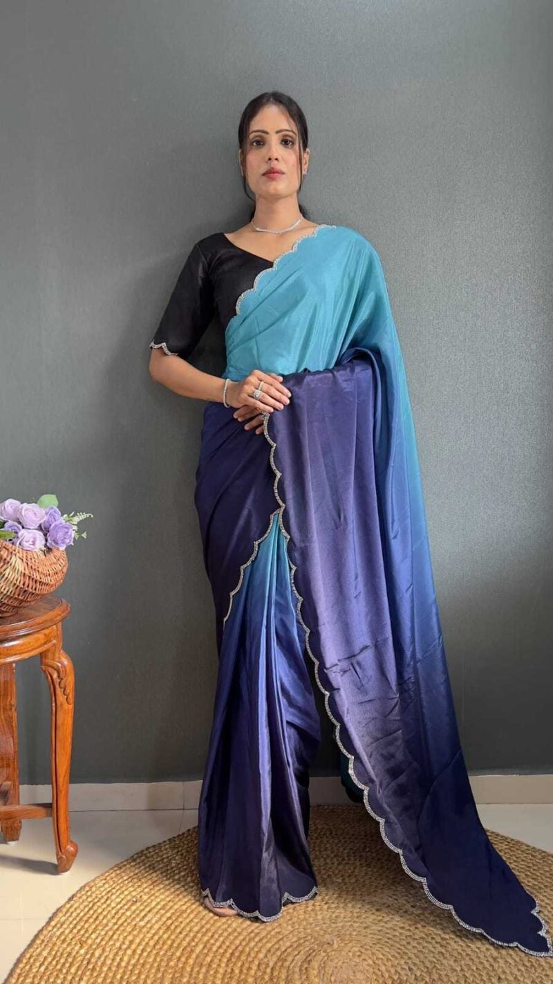 Chinon Silk Jadkan Diamond Lace Work Stitched Saree