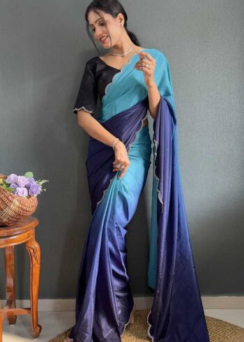 Chinon Silk Jadkan Diamond Lace Work Stitched Saree