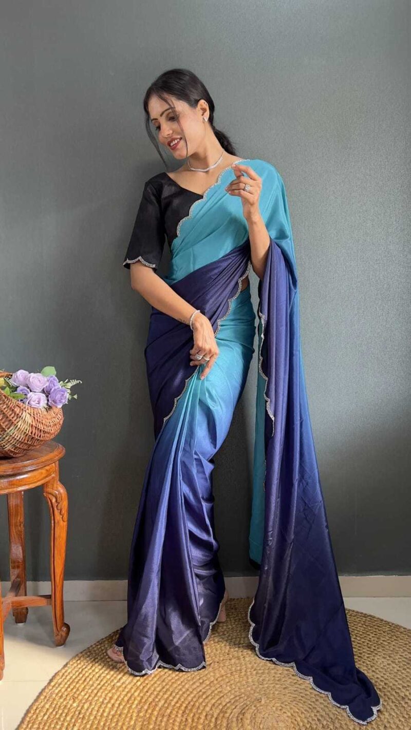 Chinon Silk Jadkan Diamond Lace Work Stitched Saree