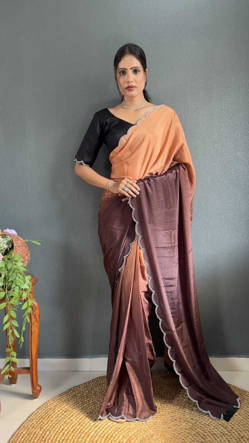 Chinon Silk Jadkan Diamond Lace Work Stitched Saree