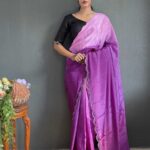 Chinon Silk Jadkan Diamond Lace Work Stitched Saree