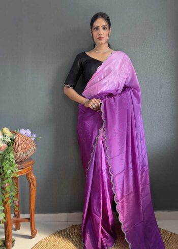 Chinon Silk Jadkan Diamond Lace Work Stitched Saree
